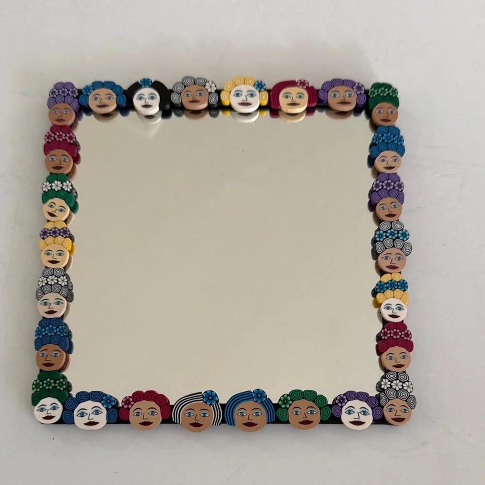 Colorful Decorative Square Mirror clay faces new never used